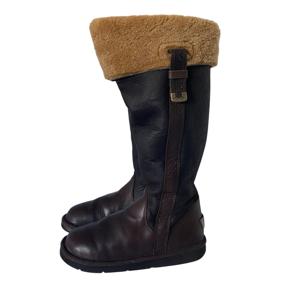 UGG Sheepskin & Leather Brown Tall Winter Boots - Excellent Condition - W5 - Picture 4 of 15